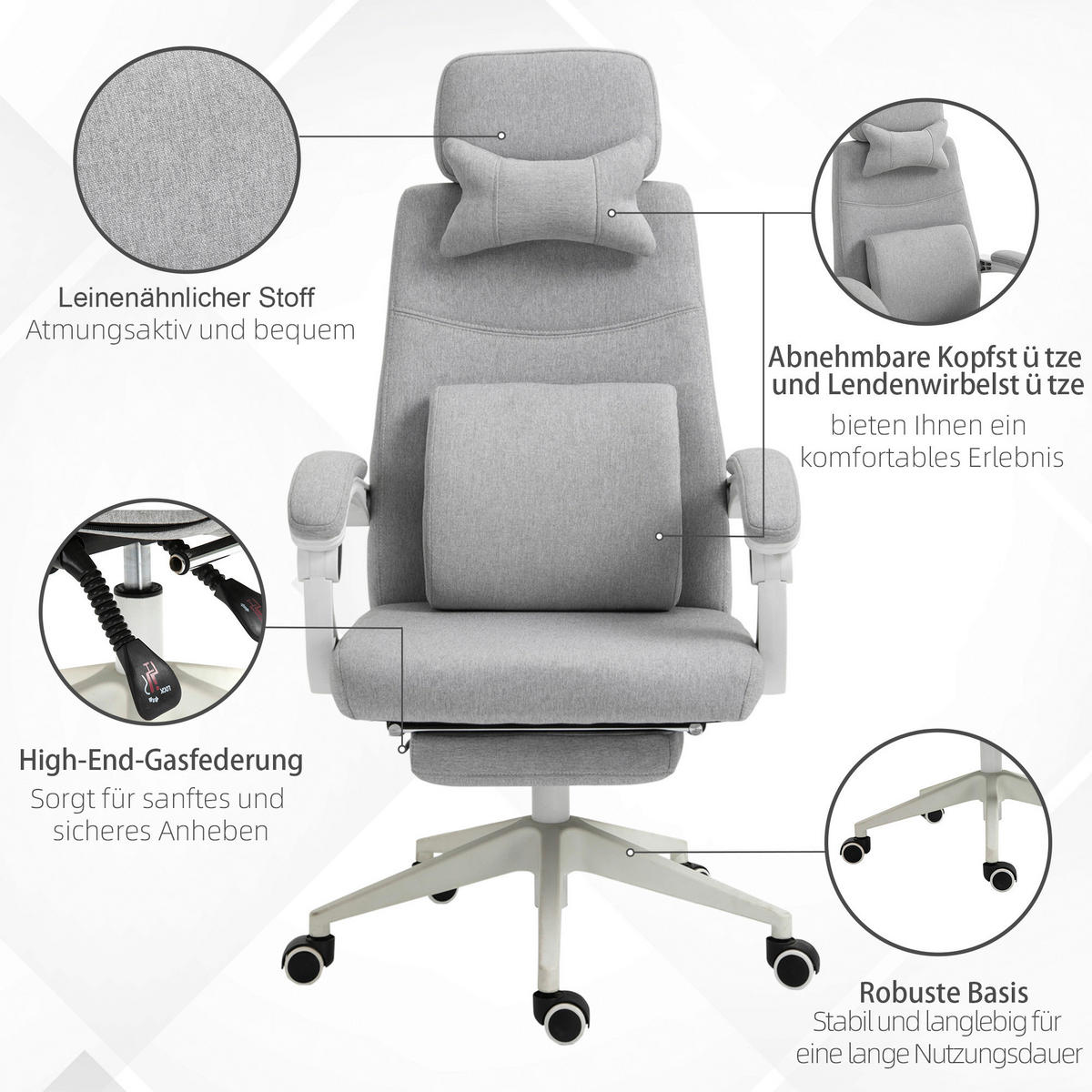 Gaming-Sessel 921-253 grau 921-253 - grau (62,00/127,00/68,00cm) - Vinsetto