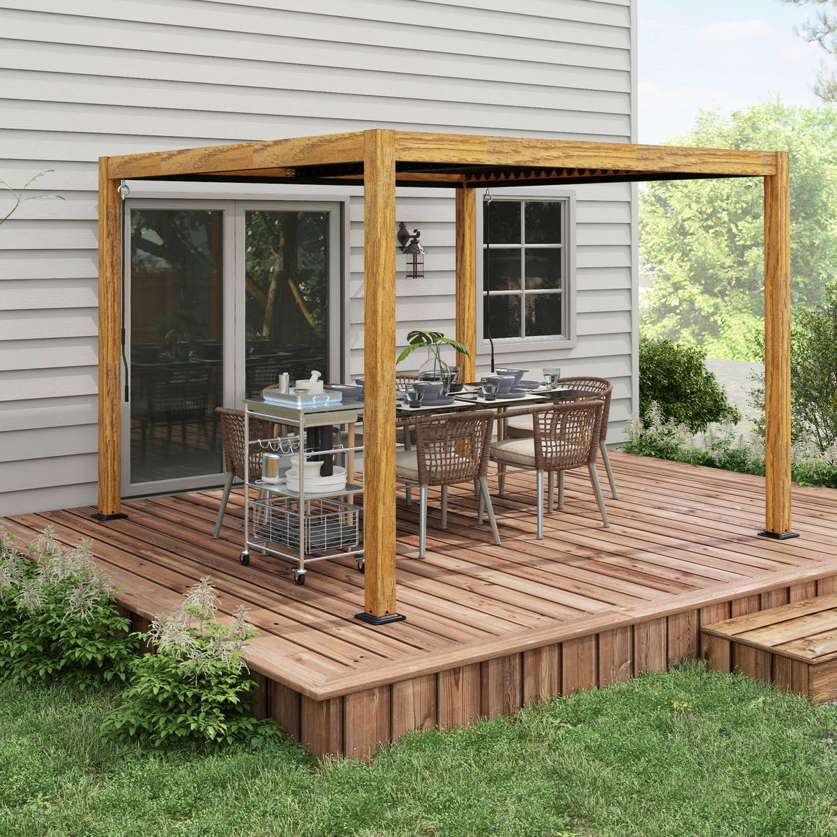 Outsunny Pavillon natur Aluminium B/H/L: ca. 297x297x228 cm Pergola - natur (228,00/297,00/297,00cm) - Outsunny