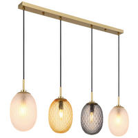 GLOBO Pendelleuchte schwarz Rauch gold Textil Glas Metall B/H/T: ca. 96x120x15 cm E14 4 Brennstellen DEVIN - gold/schwarz (96,00/120,00/15,00cm) - GLOBO