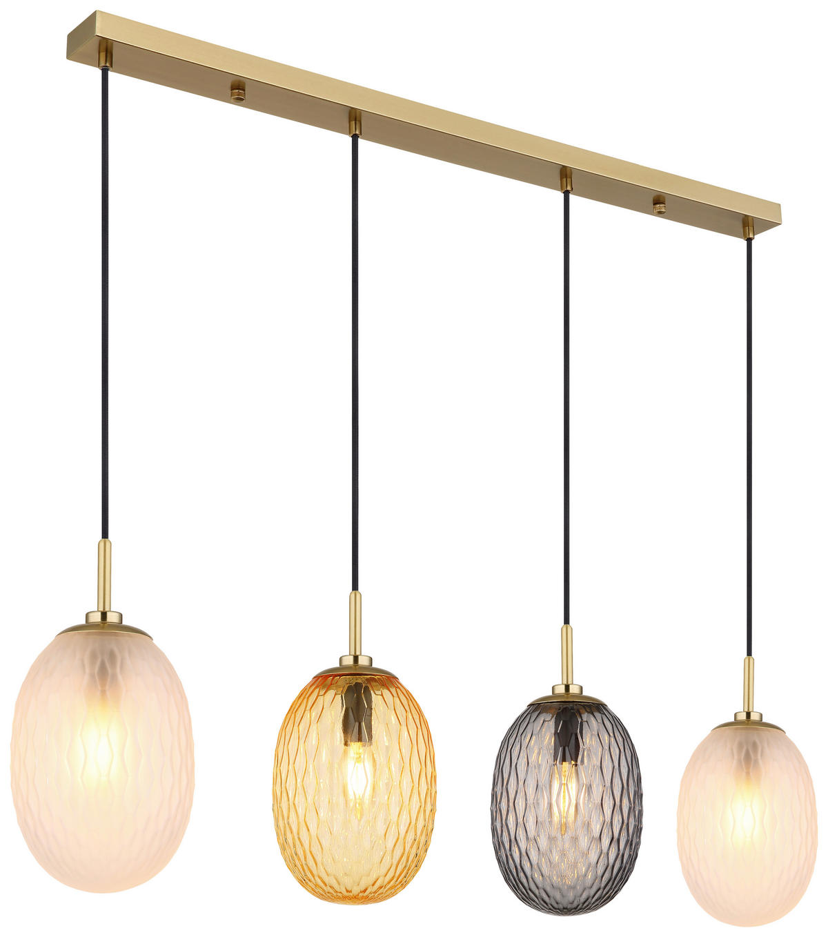 GLOBO Pendelleuchte schwarz Rauch gold Textil Glas Metall B/H/T: ca. 96x120x15 cm E14 4 Brennstellen DEVIN - gold/schwarz (96,00/120,00/15,00cm) - GLOBO