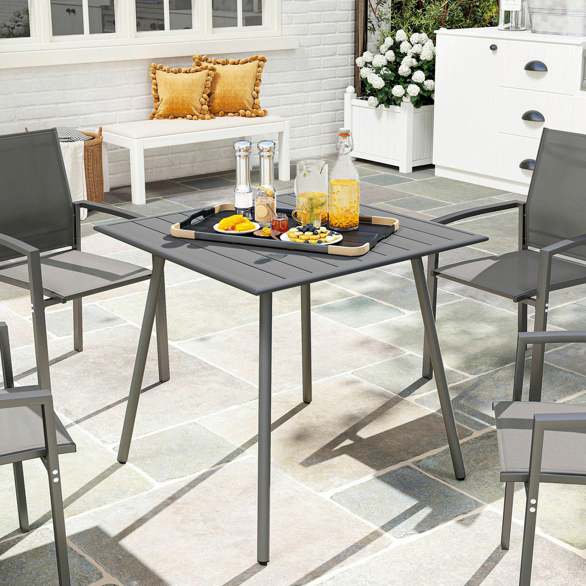 Outsunny Gartentisch grau Stahl B/H/L: ca. 80x74x80 cm Gartentisch - grau (80,00/80,00/74,00cm) - Outsunny