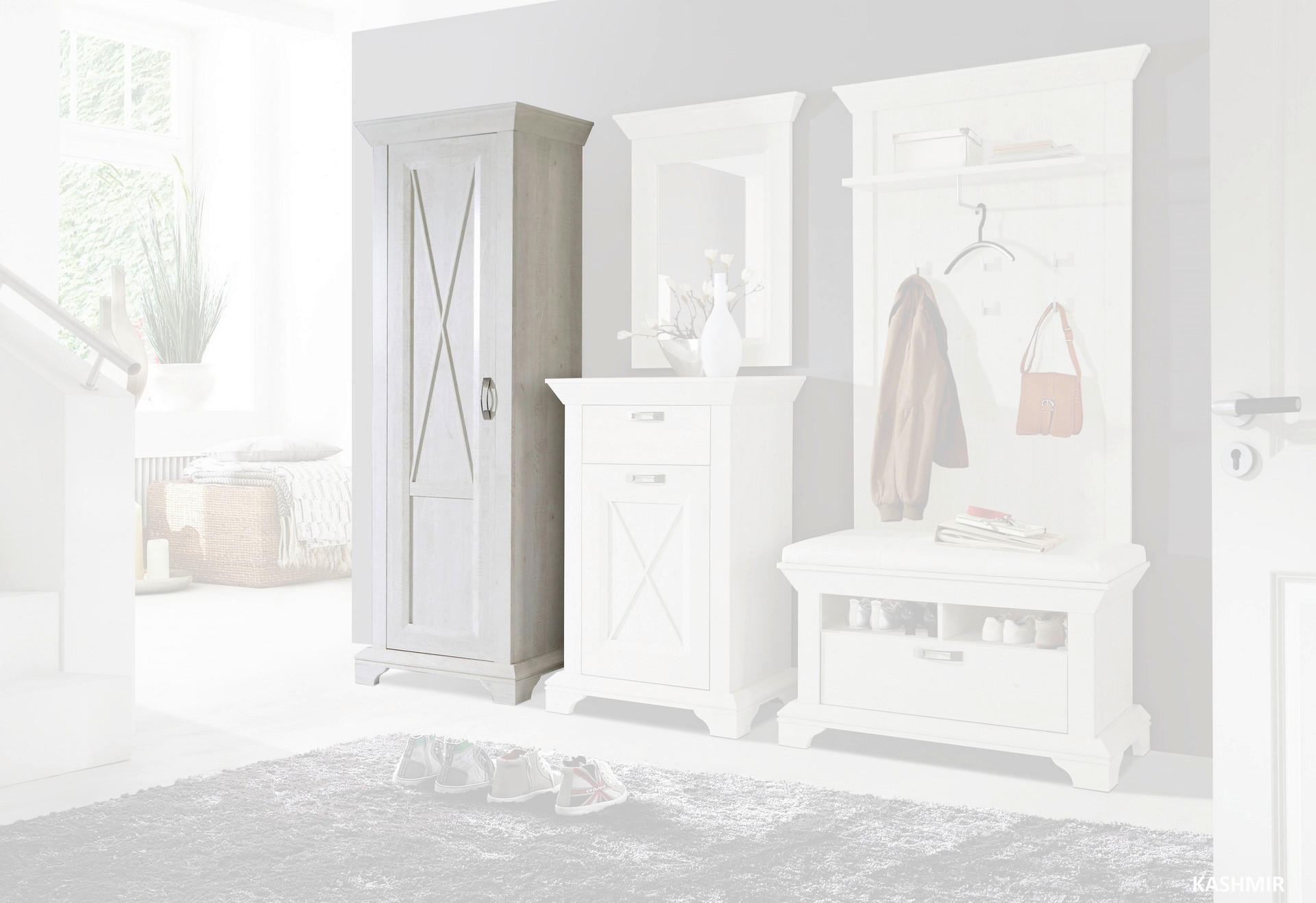 Garderobenschrank  weiß Pinie Nachbildung B/H/T: ca. 73,3x210,6x46,2 cm Kashmir_Garderobenschrank - weiß (73,30/210,60/46,20cm)