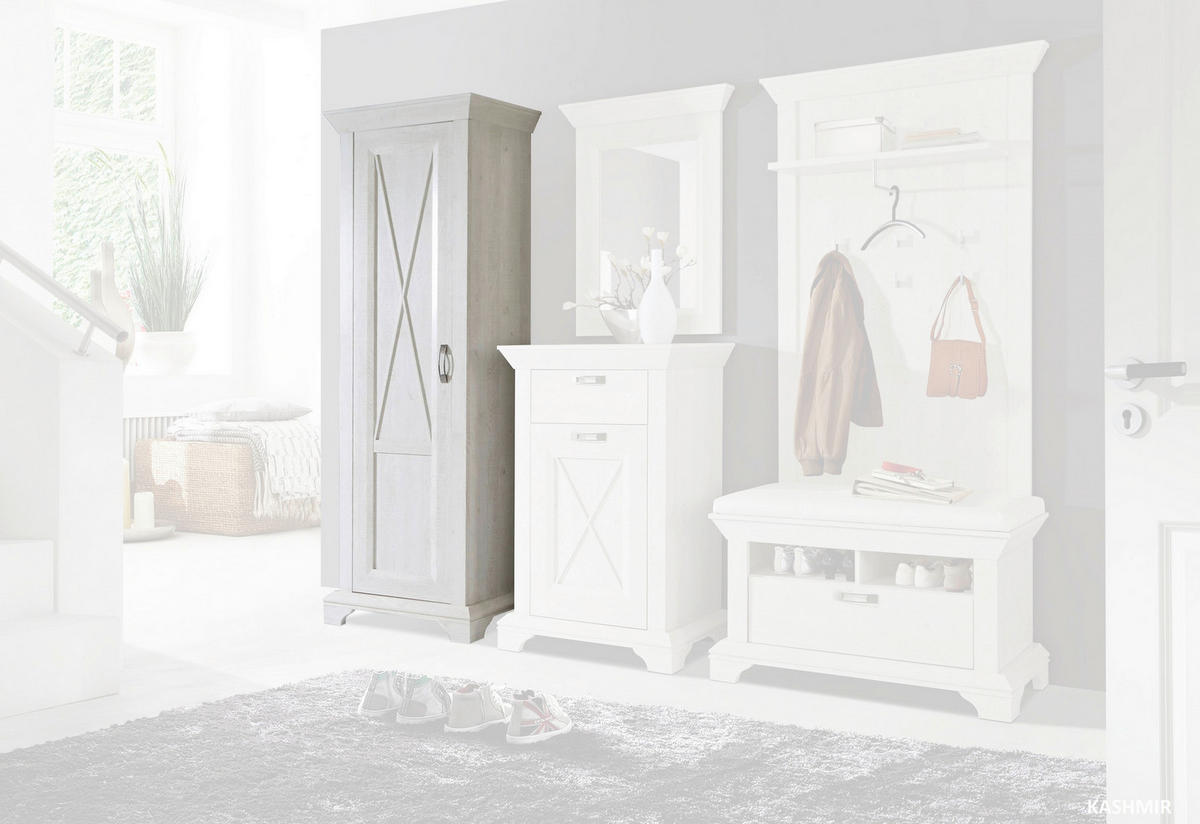 Garderobenschrank  weiß Pinie Nachbildung B/H/T: ca. 73,3x210,6x46,2 cm Kashmir_Garderobenschrank - weiß (73,30/210,60/46,20cm)