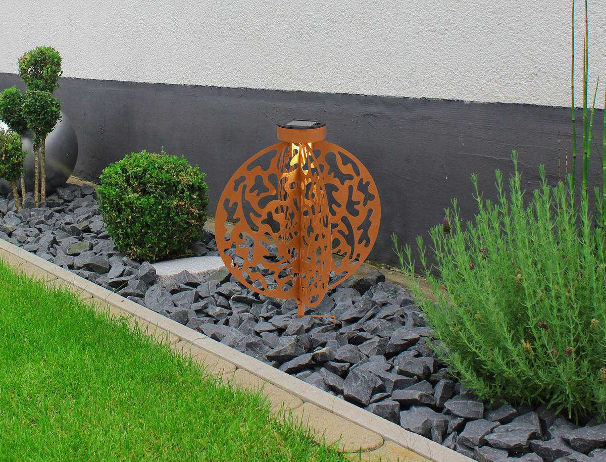Solarleuchte rost Metall B/L: ca. 41x30 cm Solarerdsp.-_Dekorstanzungen - rost (41,00/30,00cm) - GLOBO