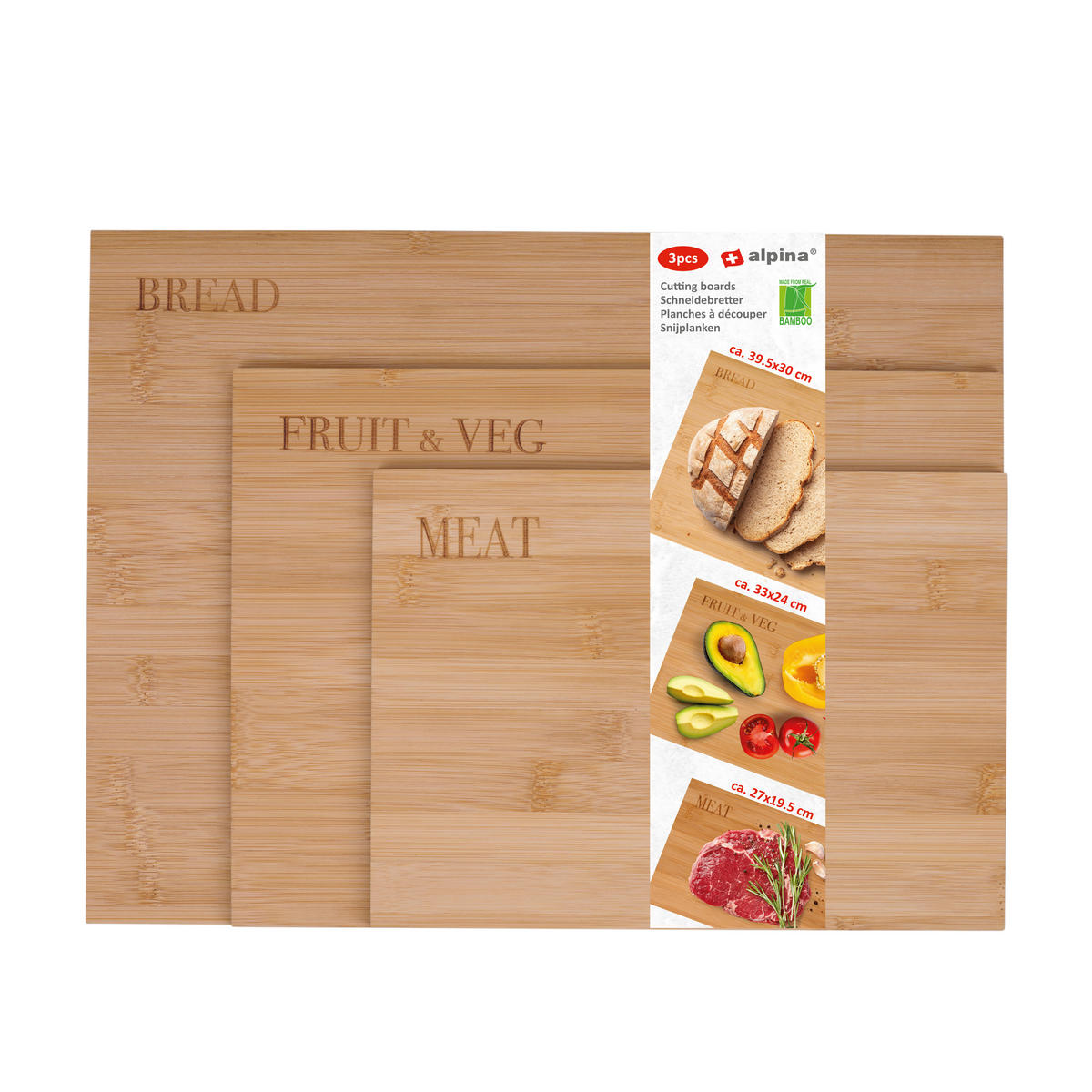 alpina Schneidbrett Schneidebretter_3erSet - grau (39,50/30,00/1,00cm) - alpina