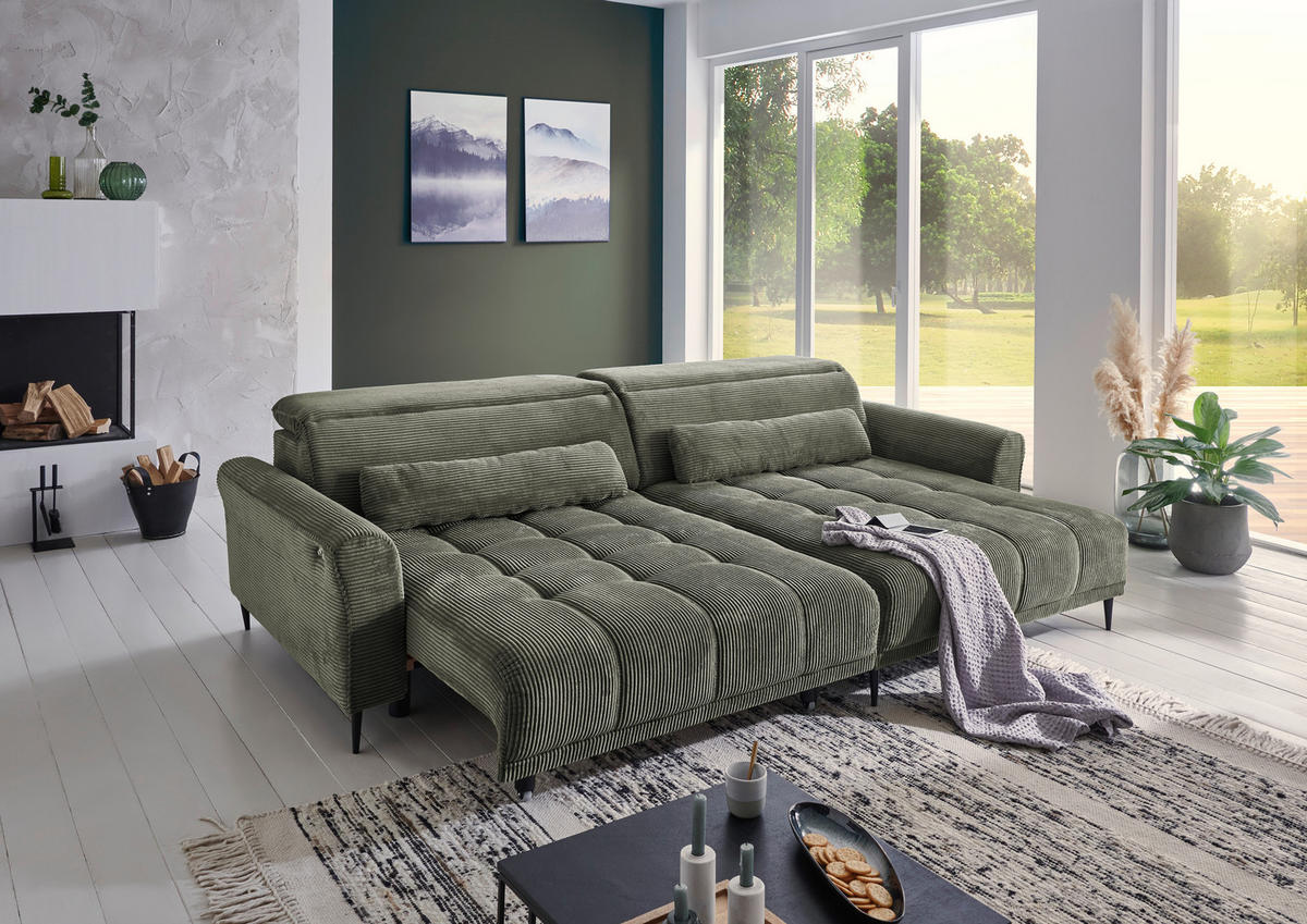 Ecksofa mit elektrischer XXL Sitztiefenverstellung grün Microfaser B/H/T: ca. 277x108x179 cm Logan_Type_004_Ecksofa - schwarz/grün (277,00/108,00/179,00cm)