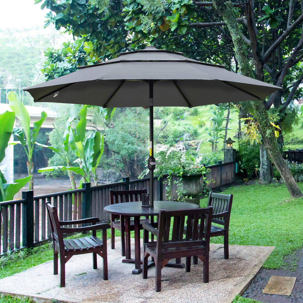 Outsunny Sonnenschirm dunkelgrau Stahl H/D: ca. 235x265 cm Sonnenschirm - schwarz/dunkelgrau (265,00/235,00cm) - Outsunny