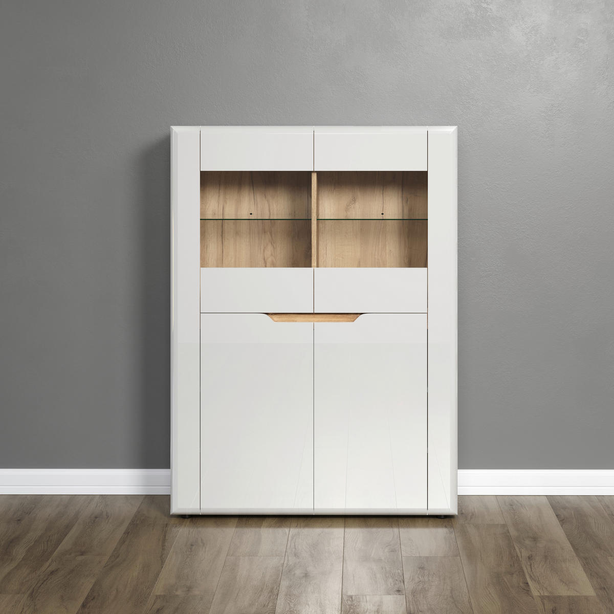 Highboard Marlon Eiche Evoke Coast Nachbildung weiß Hochglanz B/H/T: ca. 96x132x39 cm Marlon - Eiche/weiß (96,00/132,00/39,00cm)