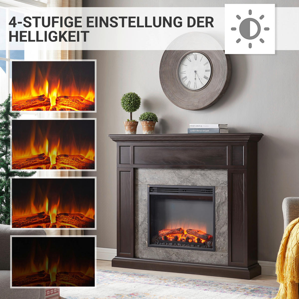 Balderia Elektrischer-Kamin Arthur EF321A-MT321D-EO dunkelbraun B/H/T: ca. 105x122x25 cm ca. 2000 W Elektro-Kamin Arthur - dunkelbraun (105,00/122,00/25,00cm) - Balderia