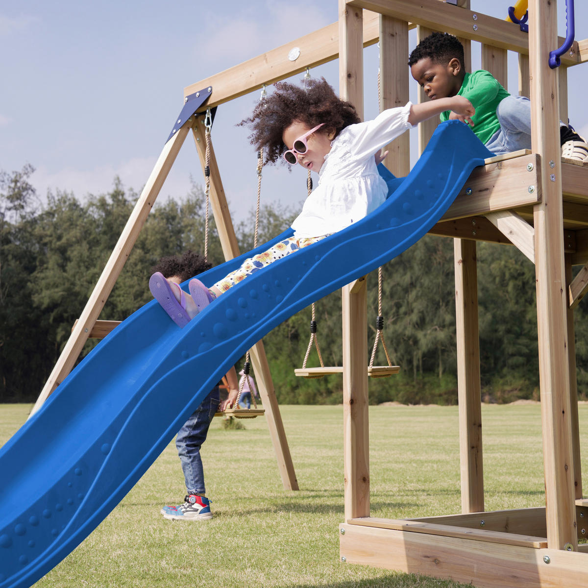 AXI Spielturm Moos blau B/H/L: ca. 342x267x375 cm Moos - braun/blau (375,00/342,00/267,00cm) - AXI