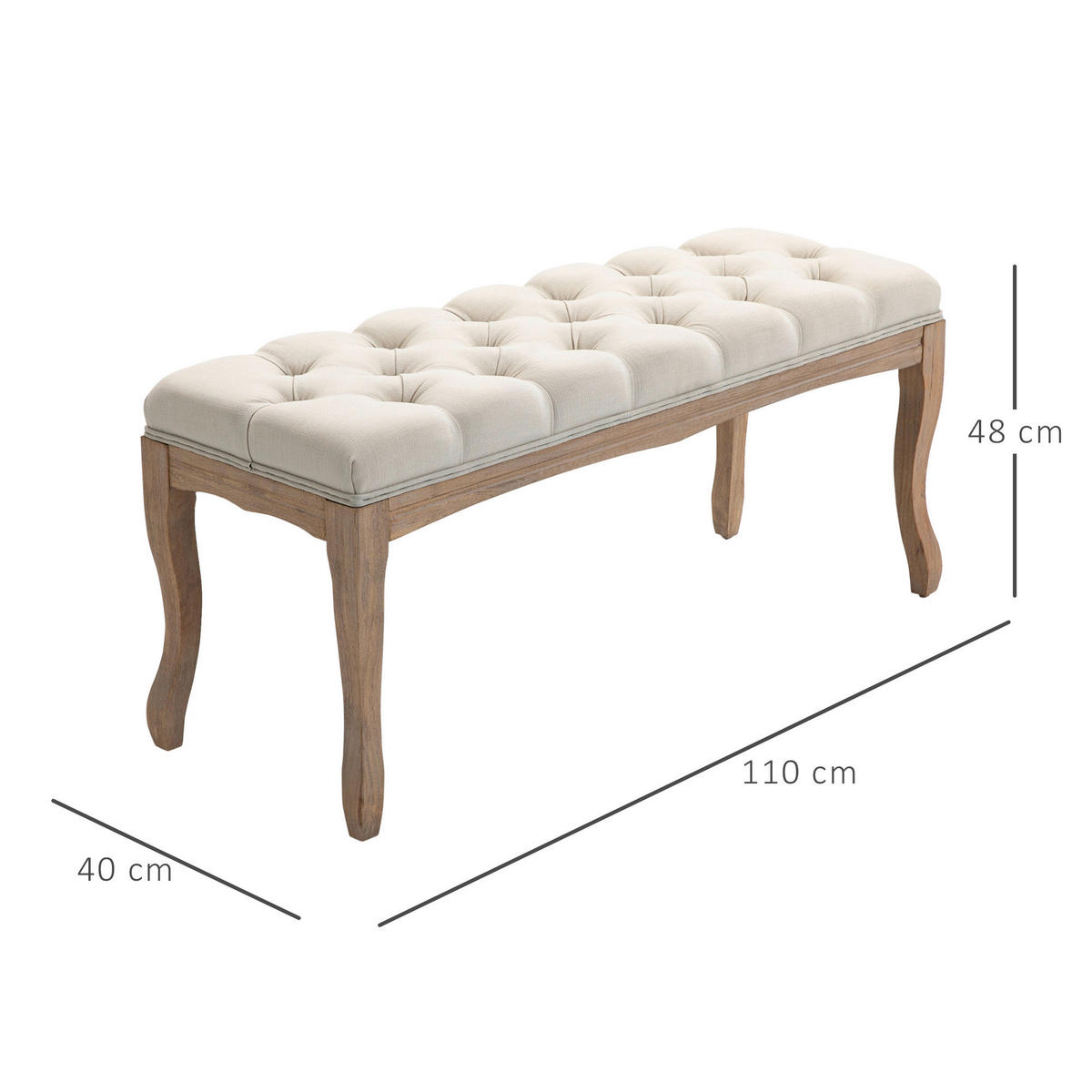Polsterbank 837-178BG beige B/H/T: ca. 110x48x40 cm 837-178BG - beige/Eiche (110,00/48,00/40,00cm) - HOMCOM