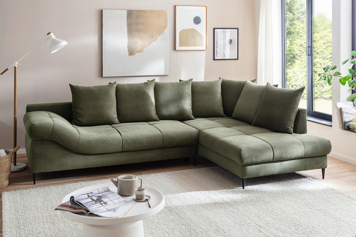 Ecksofa Oregon grün Microfaser B/H/T: ca. 299x92x205 cm Oregon - schwarz/grün (299,00/92,00/205,00cm)