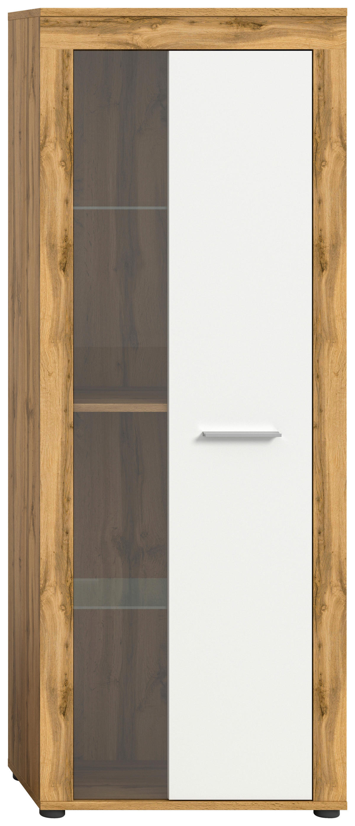 Vitrine Jam Eiche Wotan Nachbildung weiß B/H/T: ca. 60x159x35 cm Jam - Eiche/weiß (60,00/159,00/35,00cm) - xonox.home