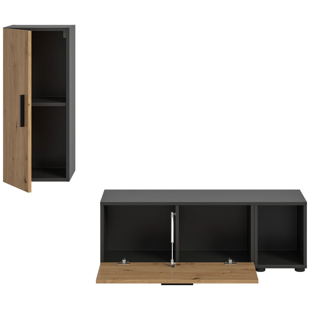 Thumbnail - Wohnwand-Set TheOne Eiche Artisan Nachbildung anthrazit B/H/T: ca. 75x32x34 cm