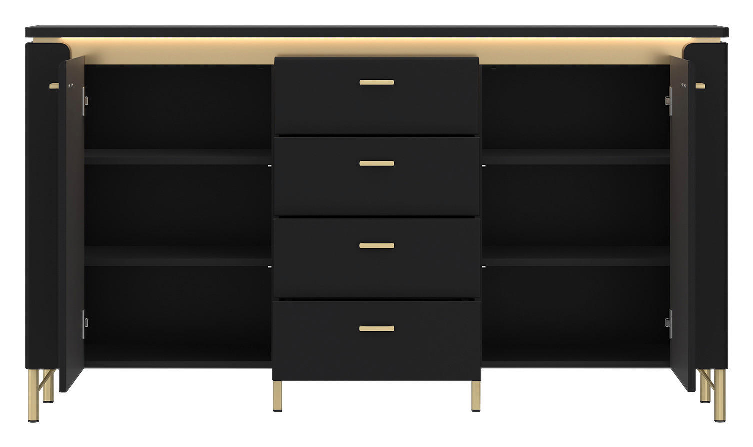 Sideboard Norica schwarz matt gold Optik B/H/T: ca. 155x87x40 cm Norica - gold/schwarz (155,00/87,00/40,00cm)