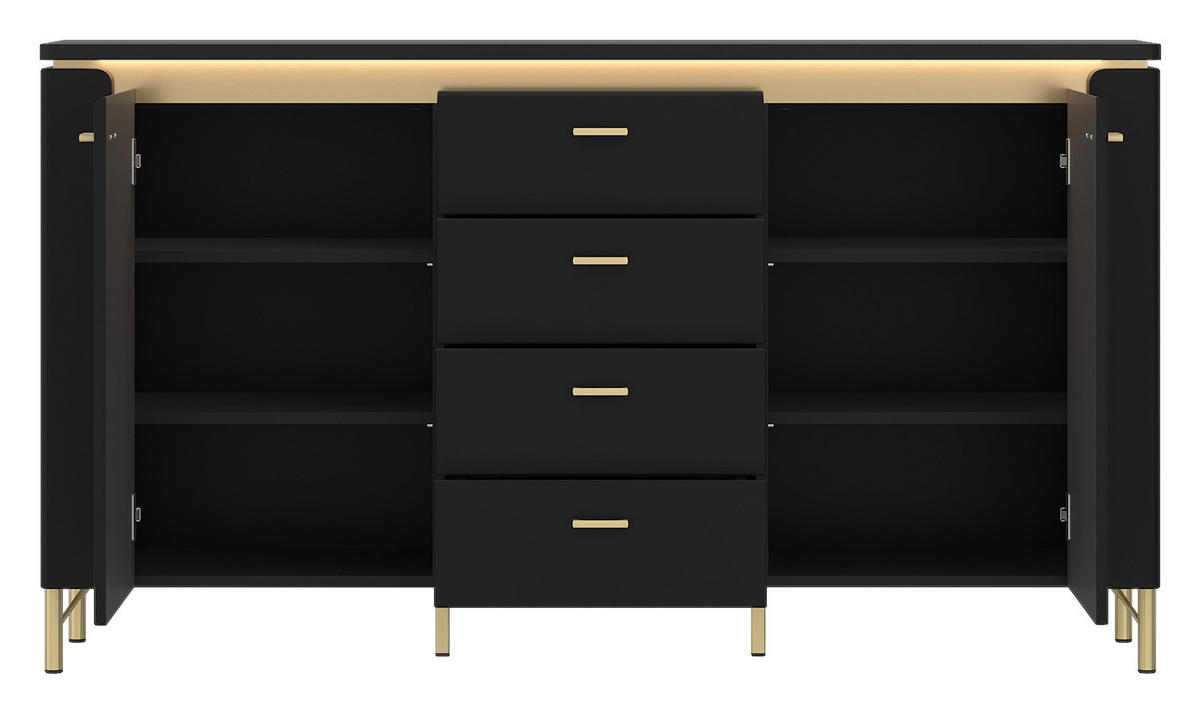 Sideboard Norica schwarz matt gold Optik B/H/T: ca. 155x87x40 cm Norica - gold/schwarz (155,00/87,00/40,00cm)