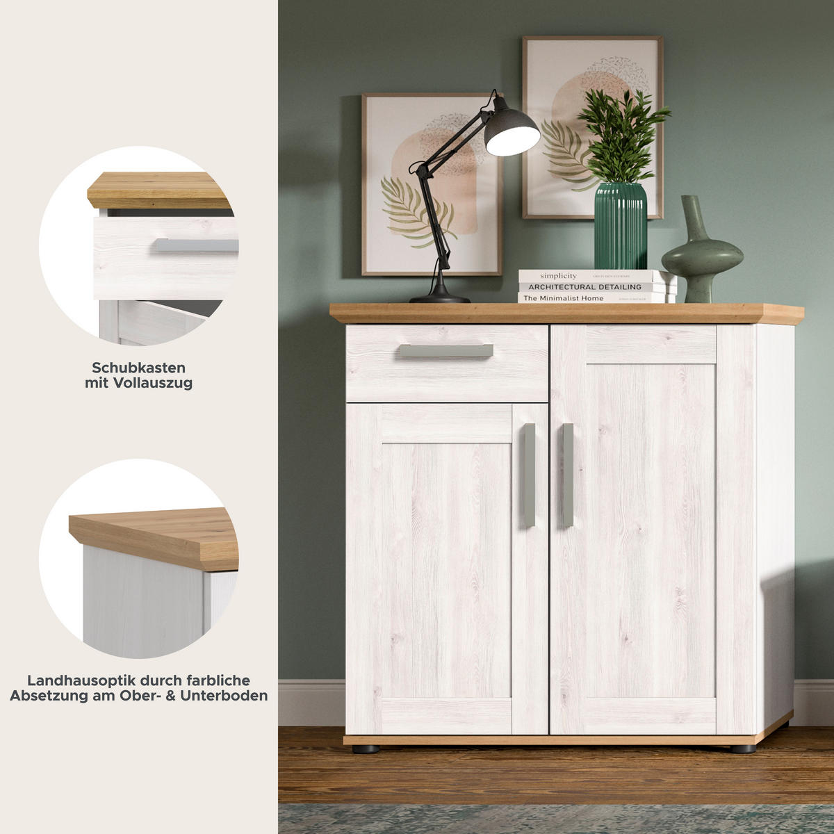 Kommode Verona Sibiu Lärche Nachbildung Eiche Artisan Nachbildung B/H/T: ca. 90x88x37 cm Verona - Eiche (90,00/88,00/37,00cm) - xonox.home