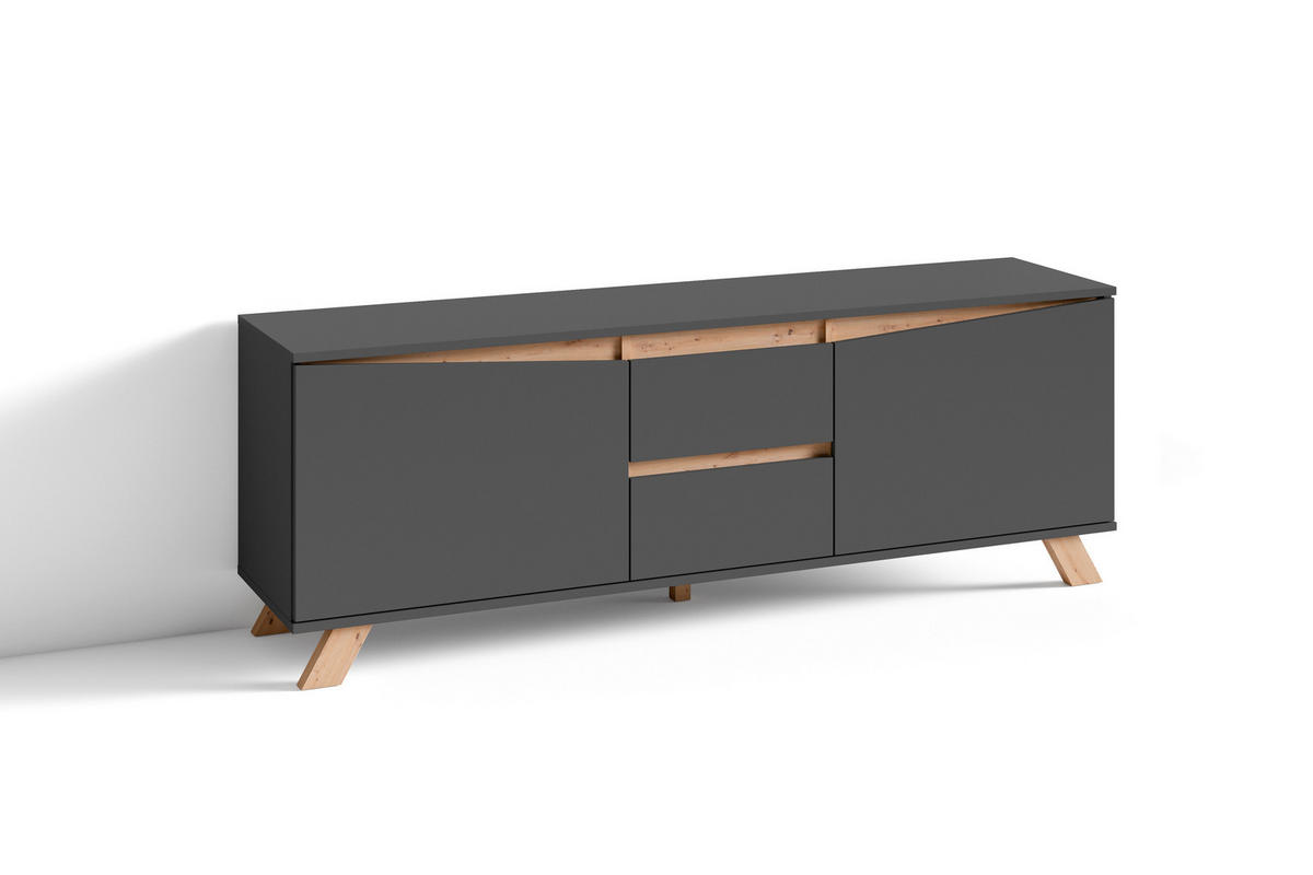 TV-Board VALENTIN anthrazit Eiche Artisan Nachbildung B/H/T: ca. 160x55x38 cm VALENTIN - Eiche/anthrazit (160,00/55,00/38,00cm) - byLIVING