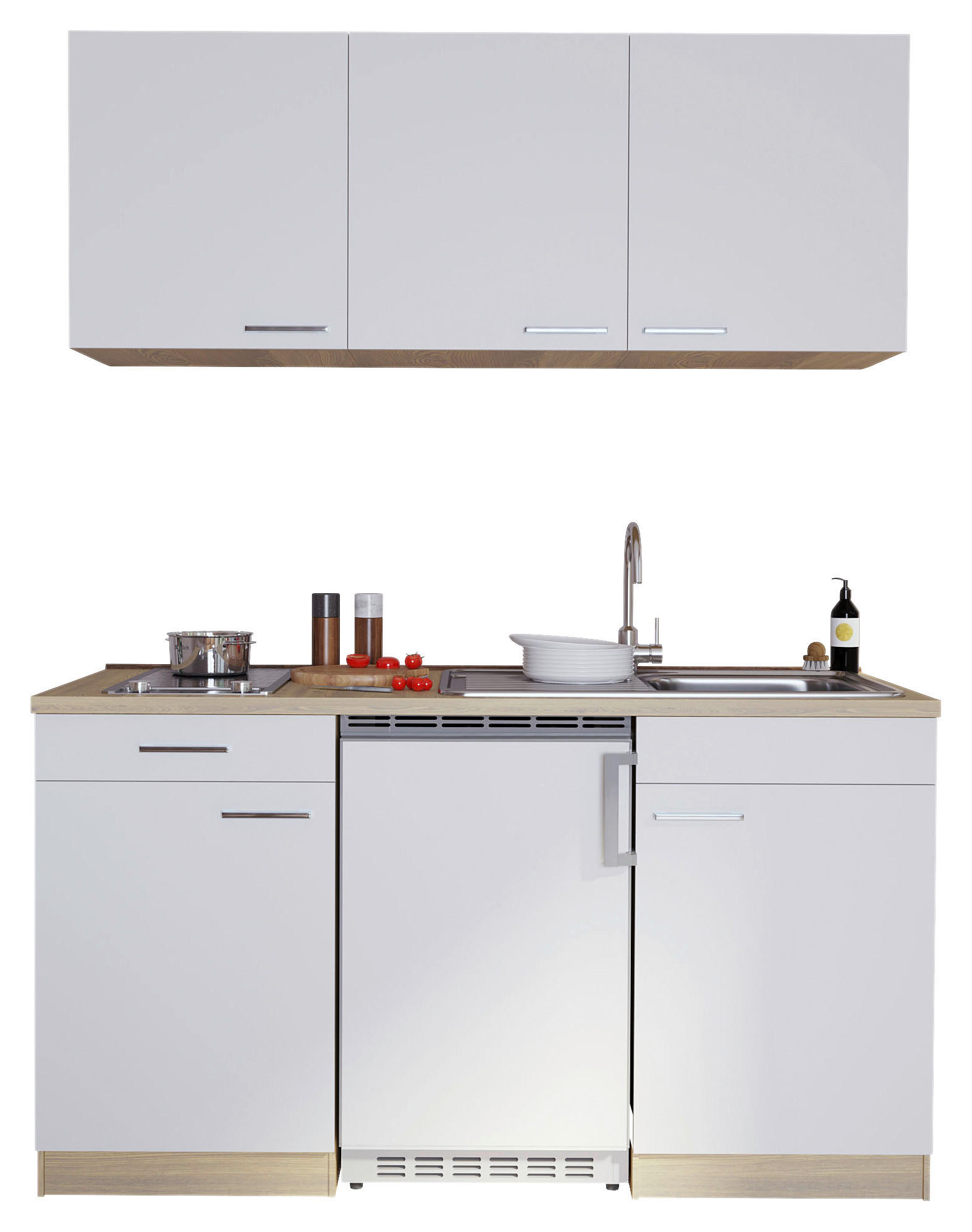 respekta Economy Küchenblock 150 cm, Korpus & Arbeitsplatte Eiche Sonoma Sägerau Nachbildung/Weiß, Glaskeramikkochfeld