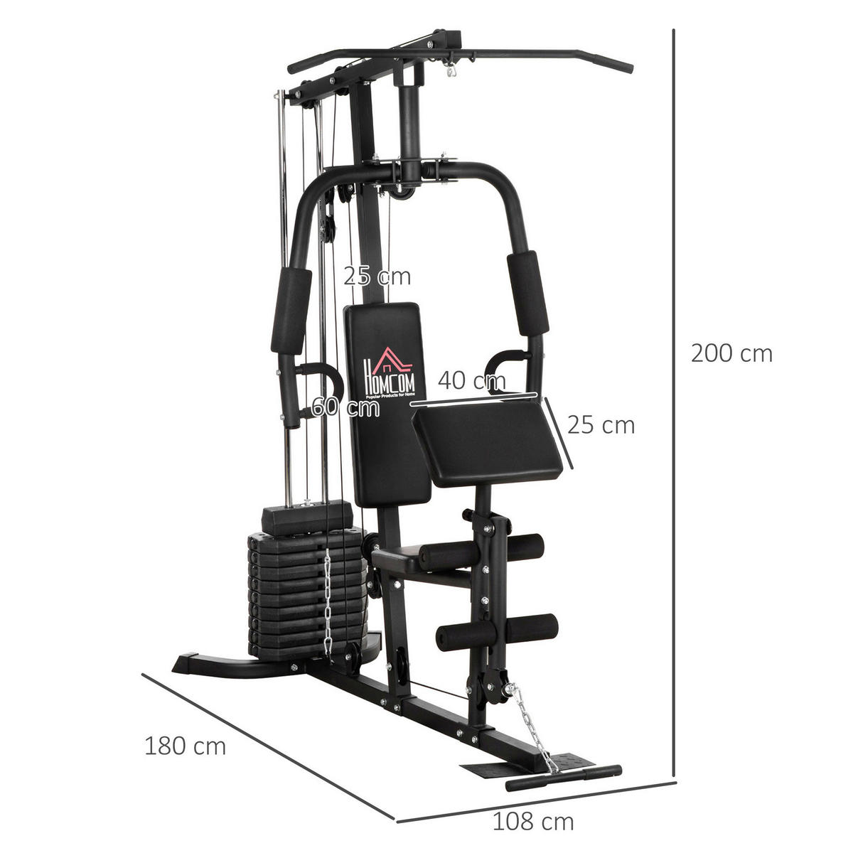 HOMCOM Kraftstation schwarz Stahl B/H/L: ca. 108x200x180 cm Kraftstation - schwarz (180,00/108,00/200,00cm) - HOMCOM