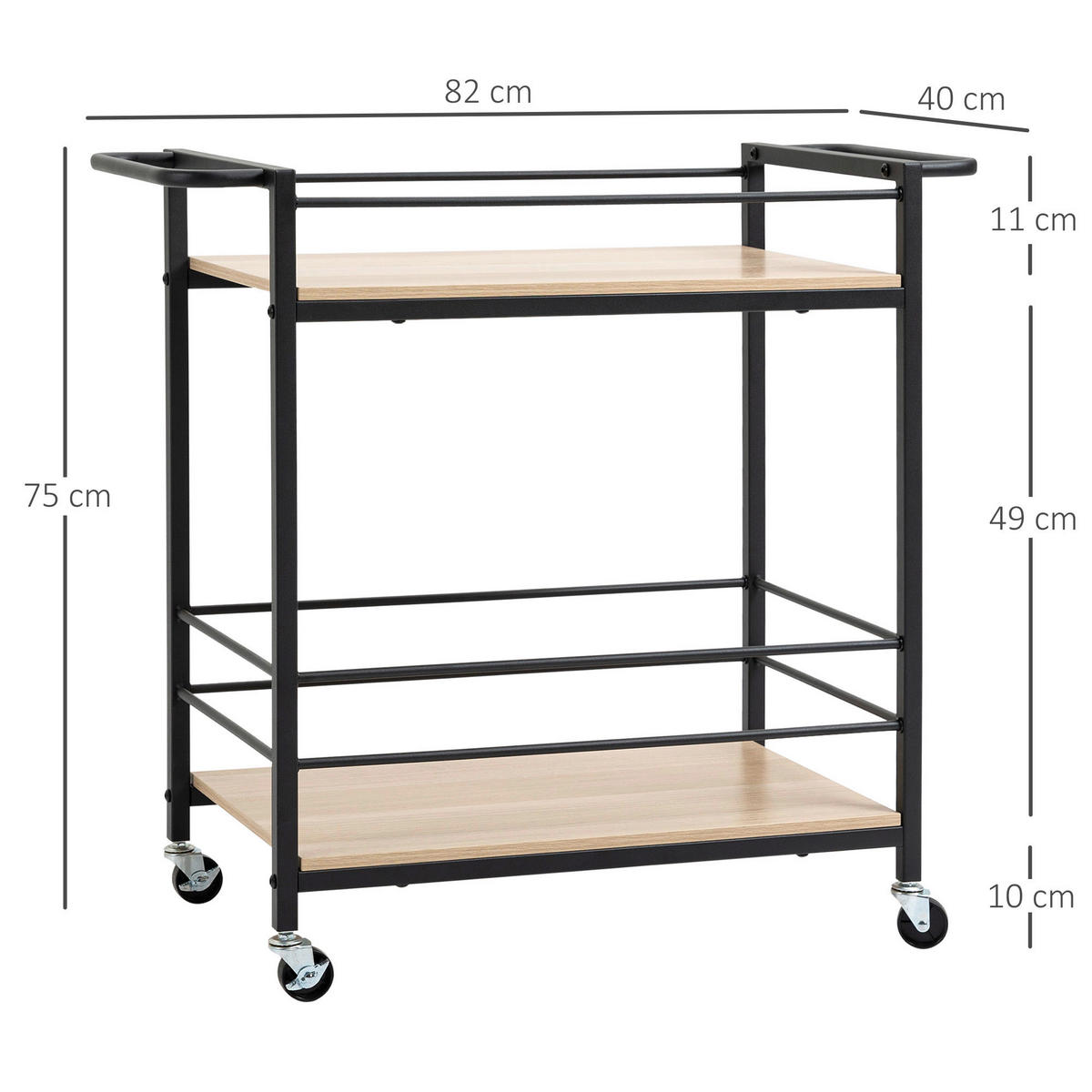 HOMCOM Küchenwagen natur Edelstahl B/H/L: ca. 40x82x75 cm Küchenwagen - natur (75,00/40,00/82,00cm) - HOMCOM