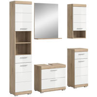 Badezimmer-Set Lambada Eiche Sonoma Nachbildung weiß Hochglanz B/H/T: ca. 164x191x37 cm Lambada - Eiche/weiß (164,00/191,00/37,00cm) - xonox.home