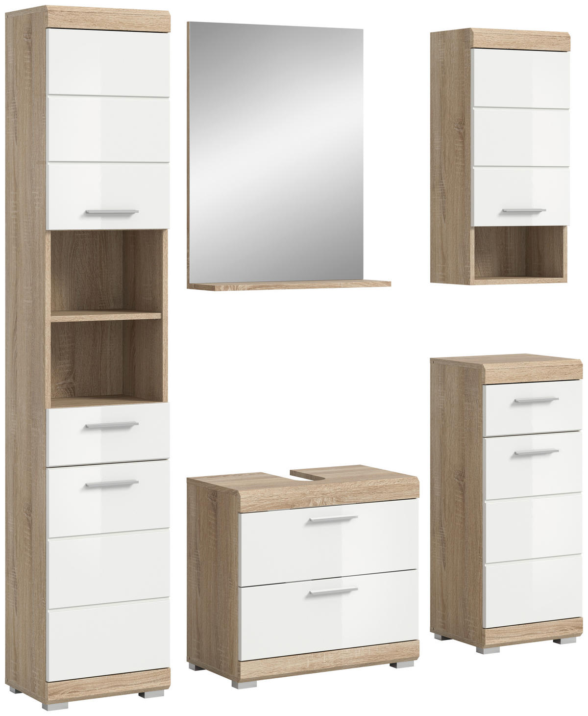 Badezimmer-Set Lambada Eiche Sonoma Nachbildung weiß Hochglanz B/H/T: ca. 164x191x37 cm Lambada - Eiche/weiß (164,00/191,00/37,00cm) - xonox.home