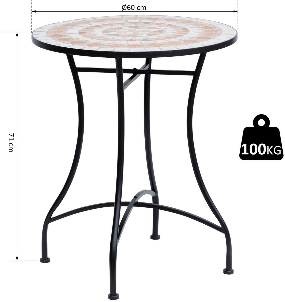 Outsunny Mosaiktisch orange Stahl H/D: ca. 71x60 cm Runder_Mosaiktisch - orange/weiß (60,00/71,00cm) - Outsunny