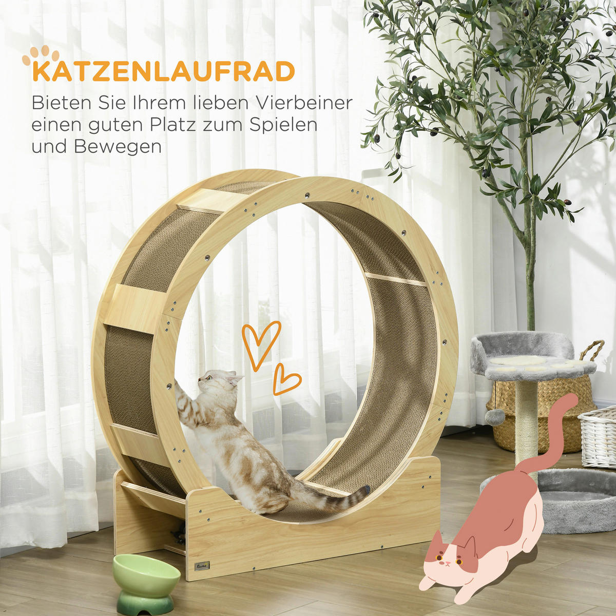 PawHut Katzenlaufrad Eiche Papier B/H/L: ca. 33,5x94x91 cm Katzenlaufrad - Eiche (91,00/33,50/94,00cm) - PawHut