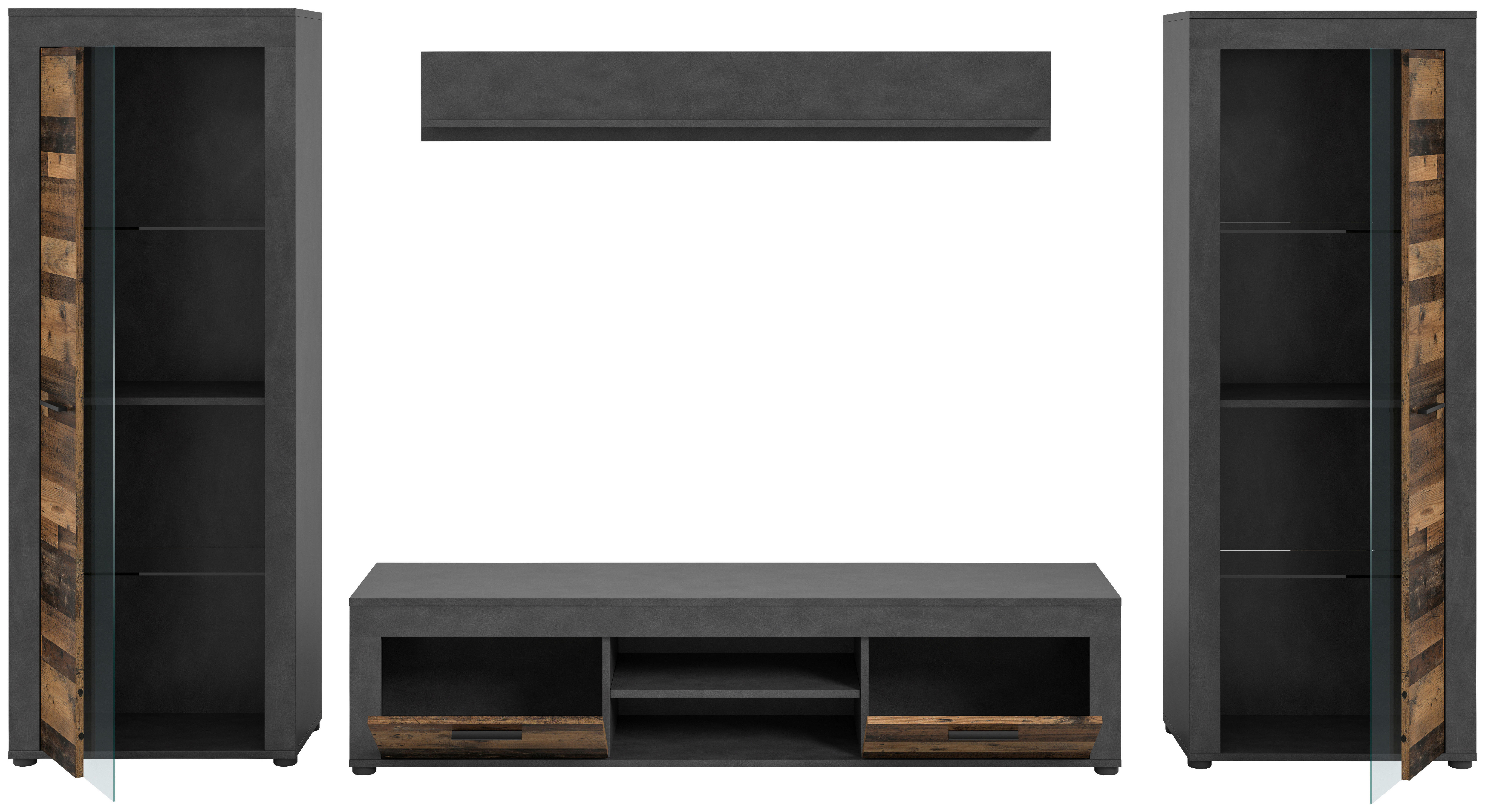 Wohnwand Jam Matera Nachbildung Old Wood Nachbildung B/H/T: ca. 159x310x35 cm Jam - (159,00/310,00/35,00cm) - xonox.home