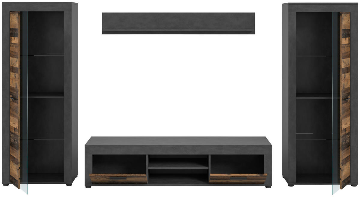 Wohnwand Jam Matera Nachbildung Old Wood Nachbildung B/H/T: ca. 159x310x35 cm Jam - (159,00/310,00/35,00cm) - xonox.home