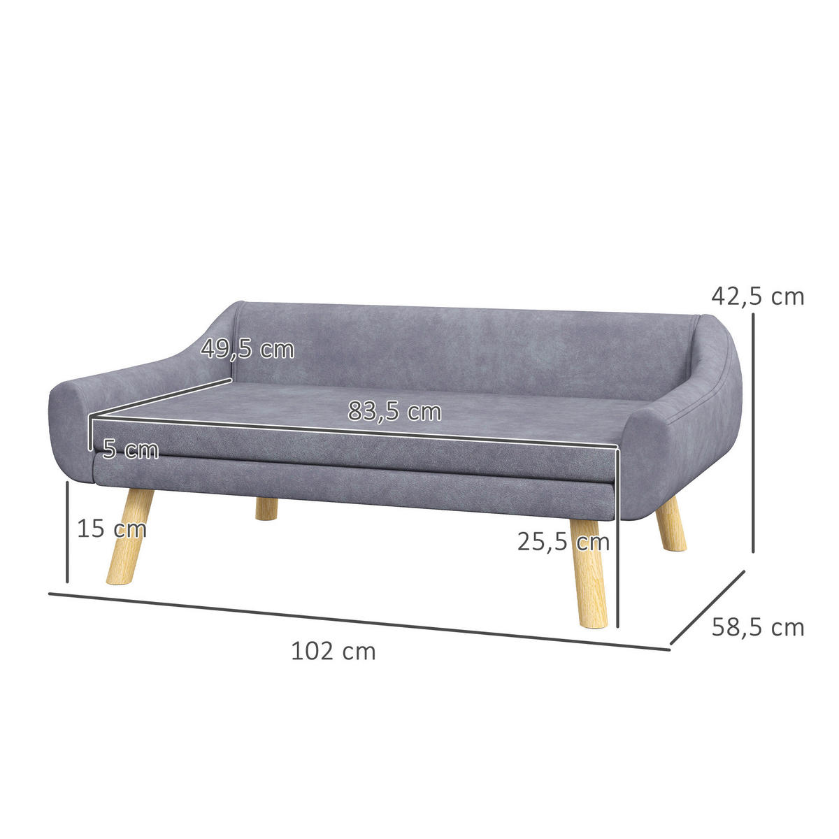PawHut Hunde-Zubehör grau Polypropylen B/H/L: ca. 58,5x102x42,5 cm Hundesofa - grau (42,50/58,50/102,00cm) - PawHut