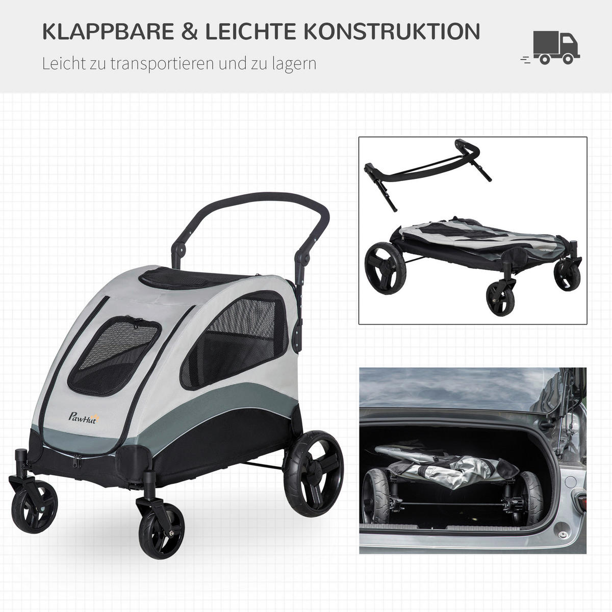 PawHut Hunde-Zubehör schwarz Polyester B/H/L: ca. 67x107x102 cm Hundebuggy - schwarz/grau (102,00/67,00/107,00cm) - PawHut
