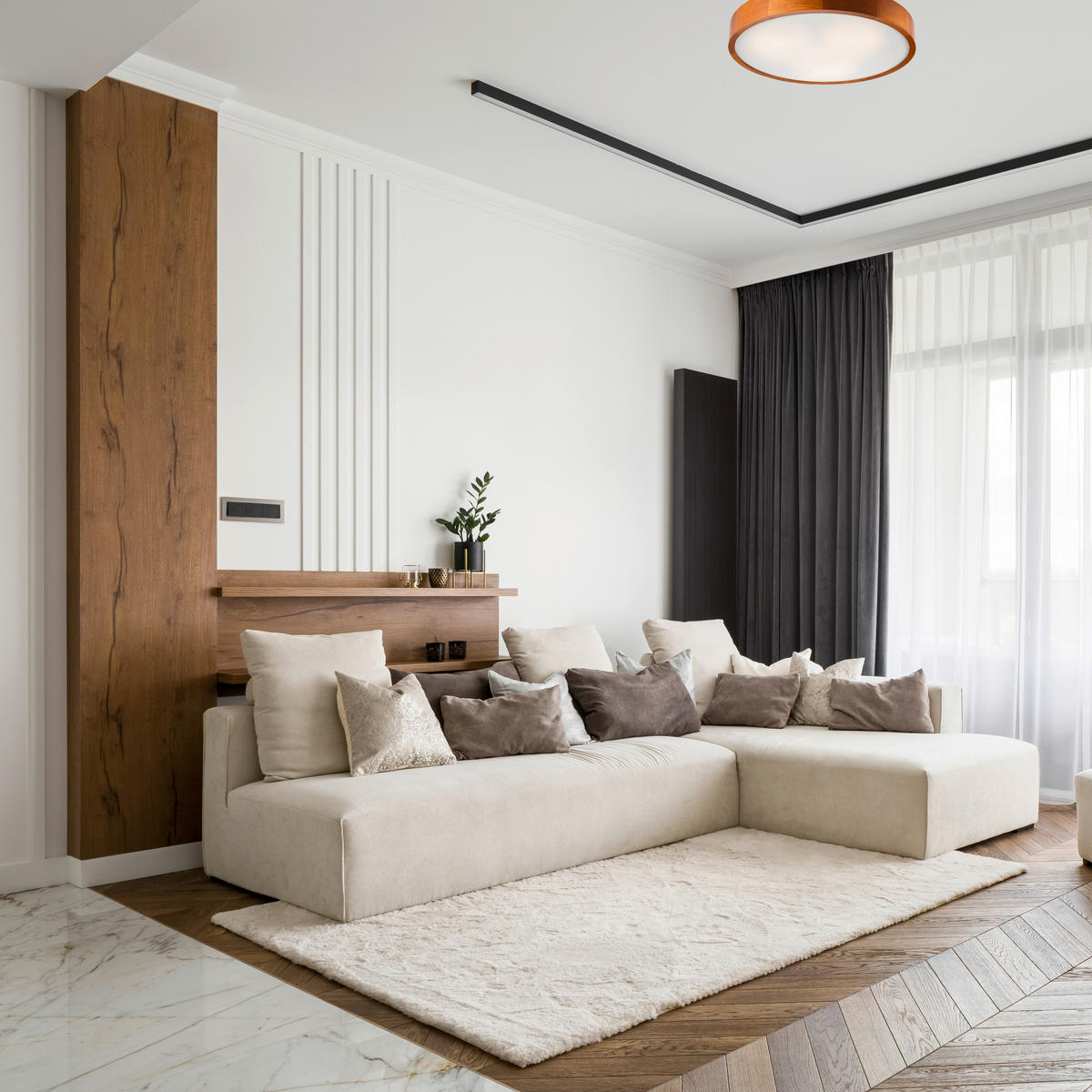 Lamkur Deckenleuchte rustikal Holz Glas B/H/L: ca. 48,5x12x48,5 cm 3 Brennstellen Eveline - rustikal (48,50/48,50/12,00cm) - Lamkur