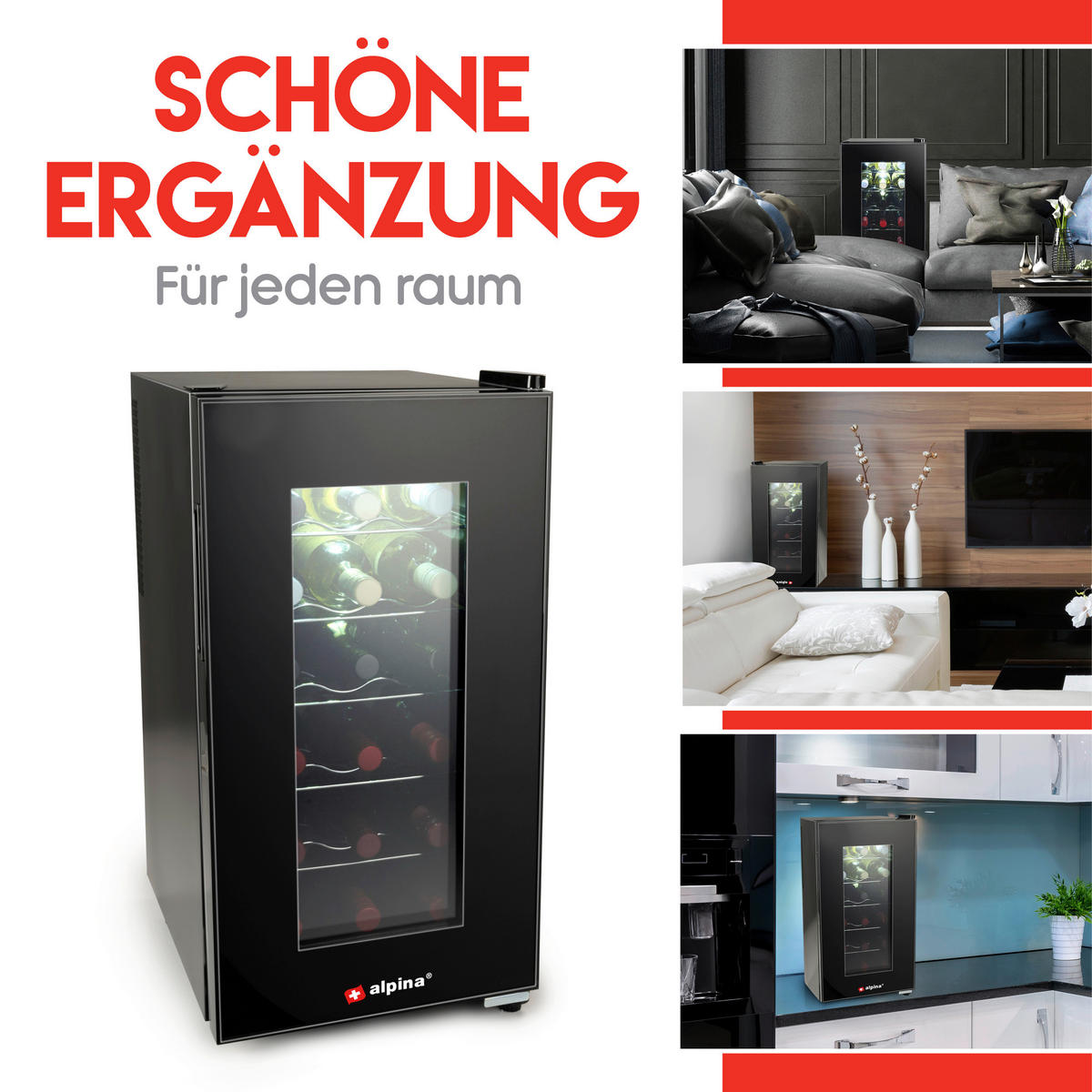 Alpina Weinkühlschrank CW-52H schwarz B/H/T: ca. 35x66x49 cm Weinkühlschrank - schwarz (35,00/66,00/49,00cm) - Alpina