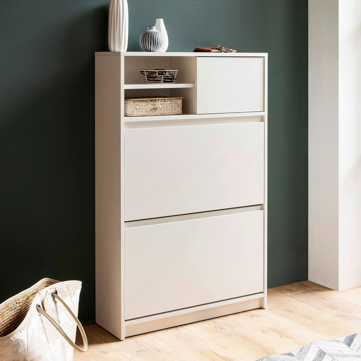 Schuhschrank weiß B/H/T: ca. 71x110x24 cm Schuhschrank - weiß (71,00/110,00/24,00cm) - Wohnling