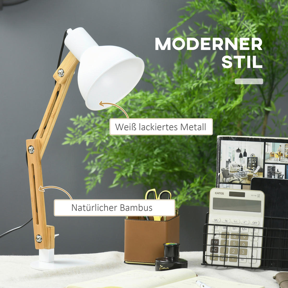 HOMCOM Schreibtischleuchte Schreibtischlampe - weiß (50,00/15,50/36,00cm) - HOMCOM