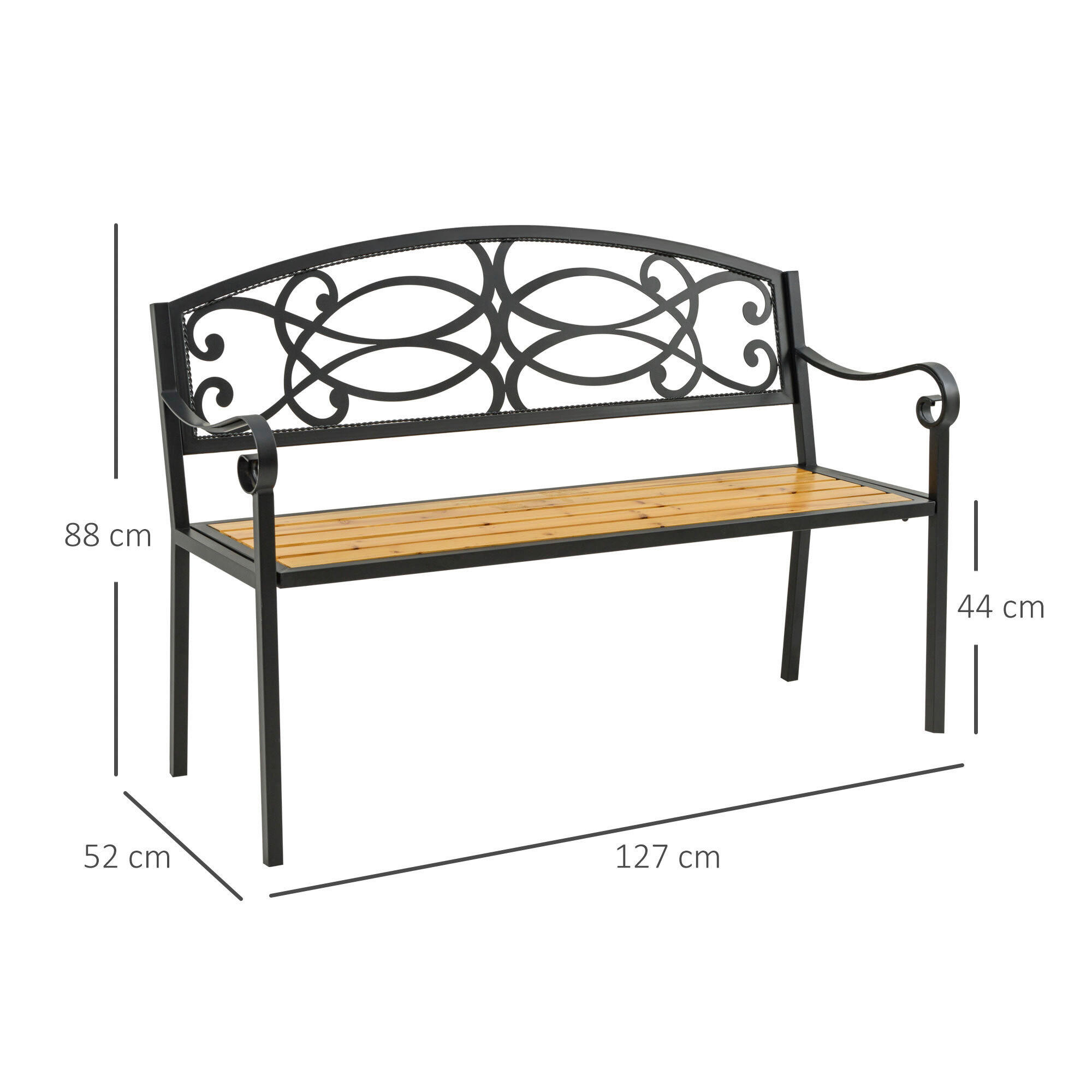 Outsunny Gartenbank schwarz Metall B/H/T...