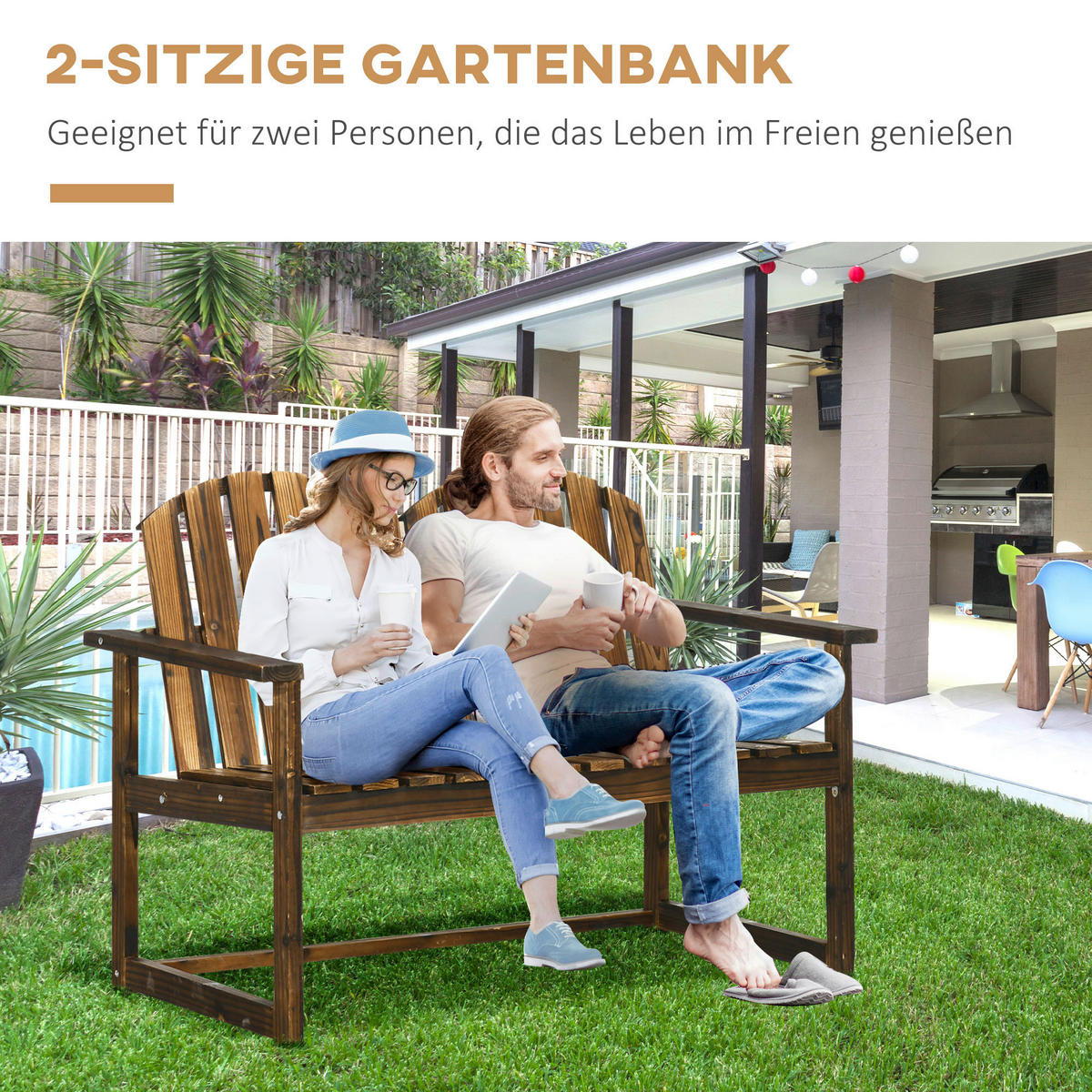 Outsunny Gartenbank grau Holz B/H/L: ca. 63x114x86 cm Gartenbank - grau (86,00/63,00/114,00cm) - Outsunny