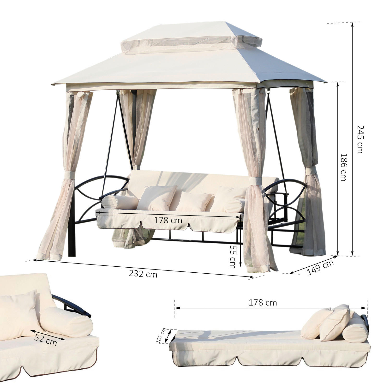 Outsunny Hollywoodschaukel beige Stahl B...