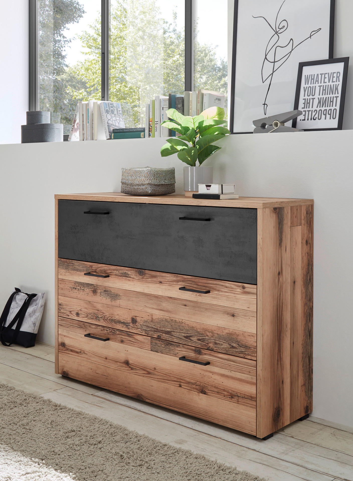 Kommode Alicante Alpin Lodge Nachbildung B/H/T: ca. 120x89x38 cm Alicante - Beton Graphitgrau/Alpin Lodge (120,00/89,00/38,00cm)