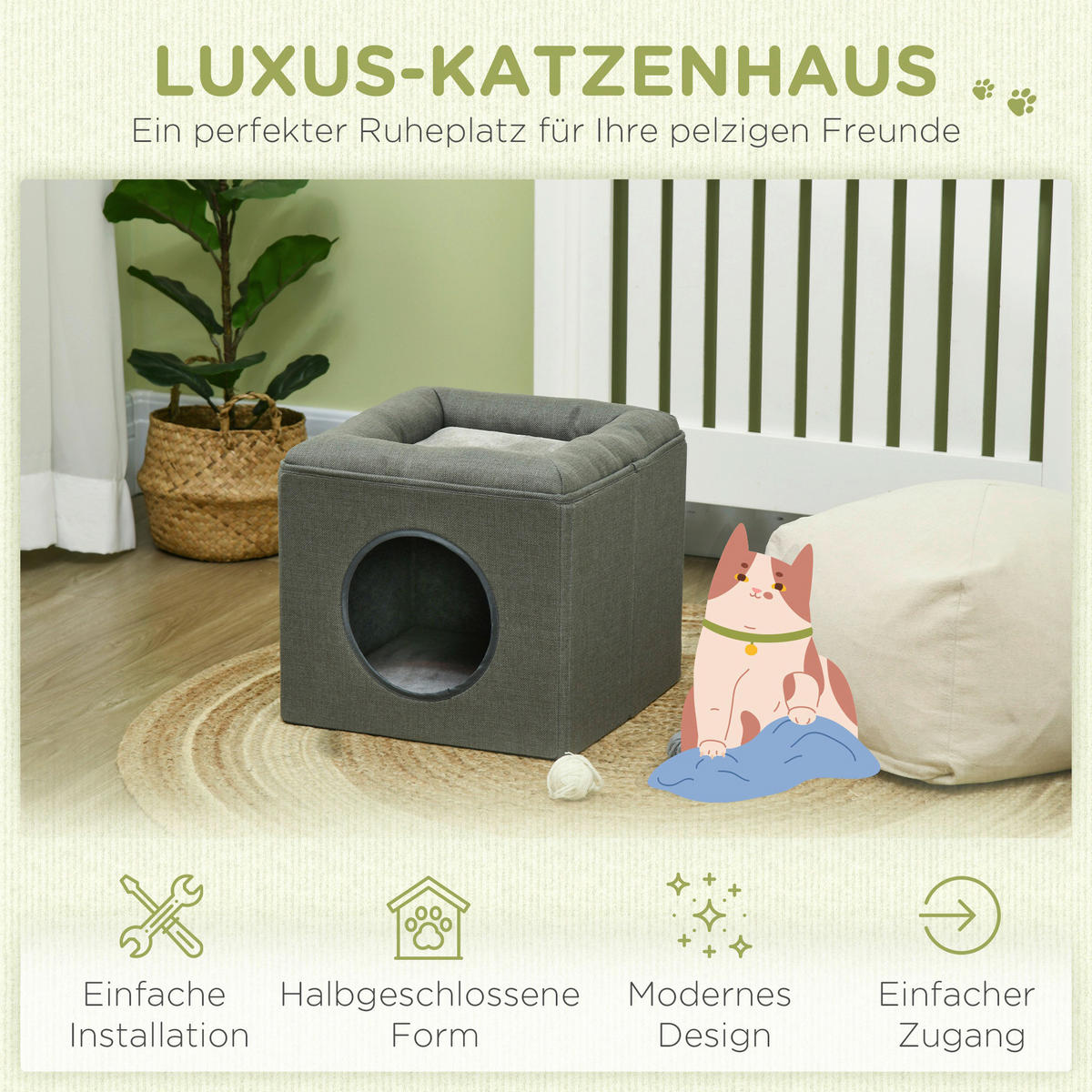 PawHut Katzen-Zubehör grün Polyester B/H/L: ca. 36,5x36,5x33 cm Katzenhöhle - grün (33,00/36,50/36,50cm) - PawHut