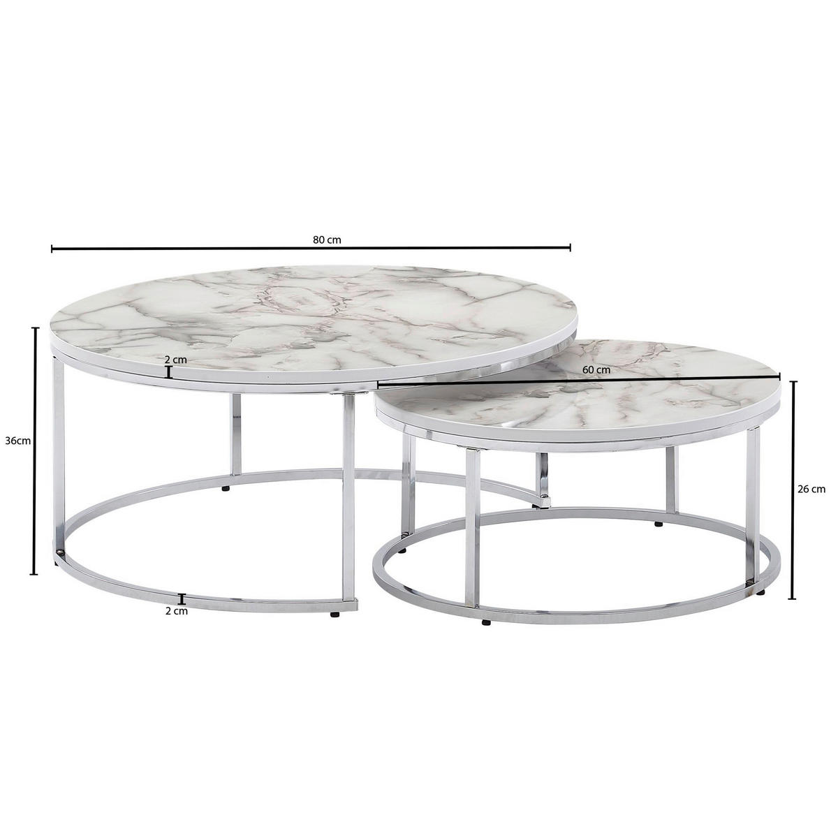 Couchtisch 2er-Set. silber B/H/T: ca. 80x36x80 cm 2er-Set. - silber (80,00/36,00/80,00cm) - Wohnling