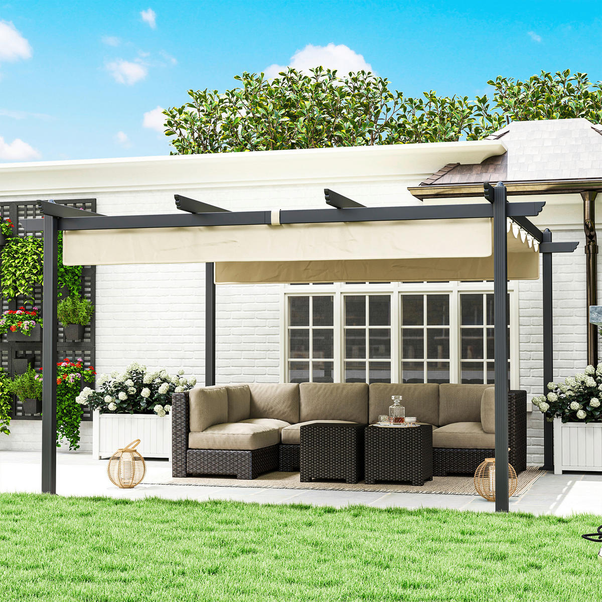 Outsunny Pergola beige Aluminium B/H/L: ca. 390x223x390 cm Pergola - beige (390,00/390,00/223,00cm) - Outsunny