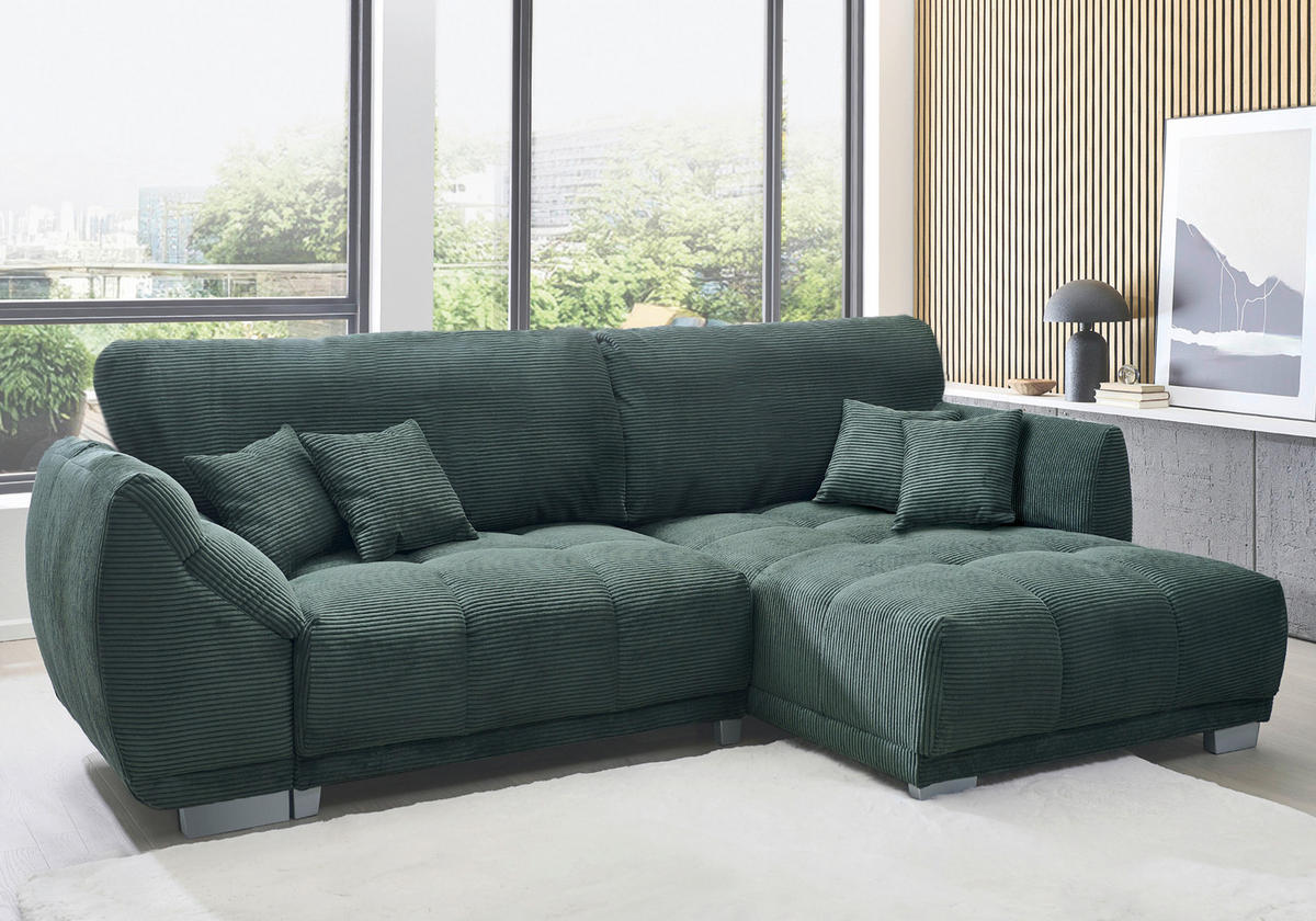 Ecksofa mit Bettfunktion und Bettkasten olive Microfaser B/H/T: ca. 288x78x179 cm Lake_248-8002_2F+BK/li-Ot/re_Eckso. - olive/silber (288,00/78,00/179,00cm)