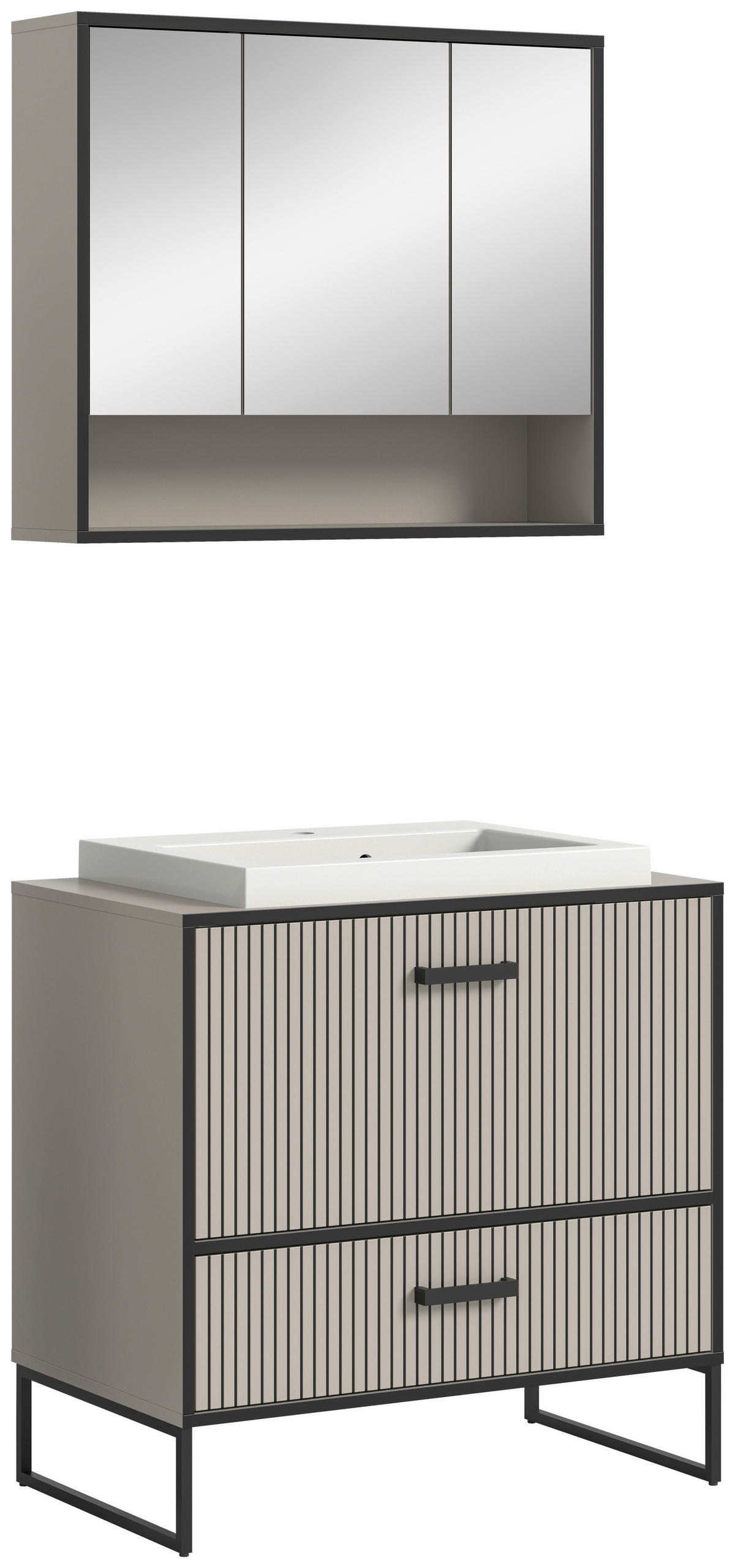 Badezimmer-Set BAGNO schwarz Kaschmirgrau Nachbildung B/H/T: ca. 80x192x48 cm BAGNO - schwarz (80,00/192,00/48,00cm) - xonox.home
