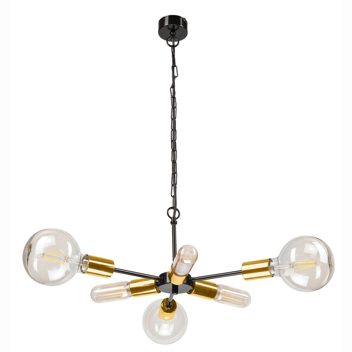 Lamkur Pendelleuchte STARLA 42770 gold schwarz Stahl H/L: ca. 74x34 cm E27 6 Brennstellen Starla - gold/schwarz (34,00cm) - Lamkur