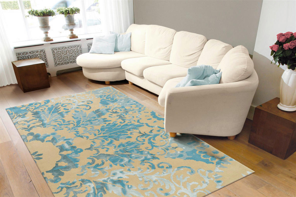 Arte Espina Kurzflorteppich Satin 8061 creme B/L: ca. 120x180 cm Satin 8061 - creme/türkis (120,00/180,00cm) - Arte Espina