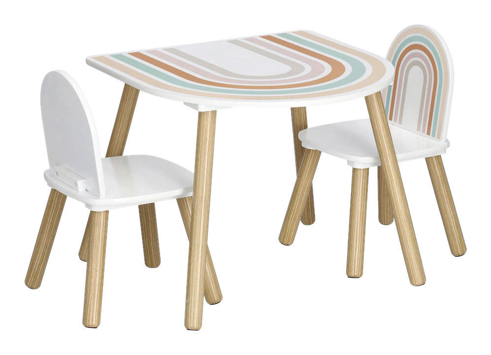 Zeller Kindertisch mit 2 Stühlen Rainbow bunt Kiefer B/H/T: ca. 55x55x45 cm Rainbow - weiß/bunt (55,00/55,00/45,00cm) - Zeller