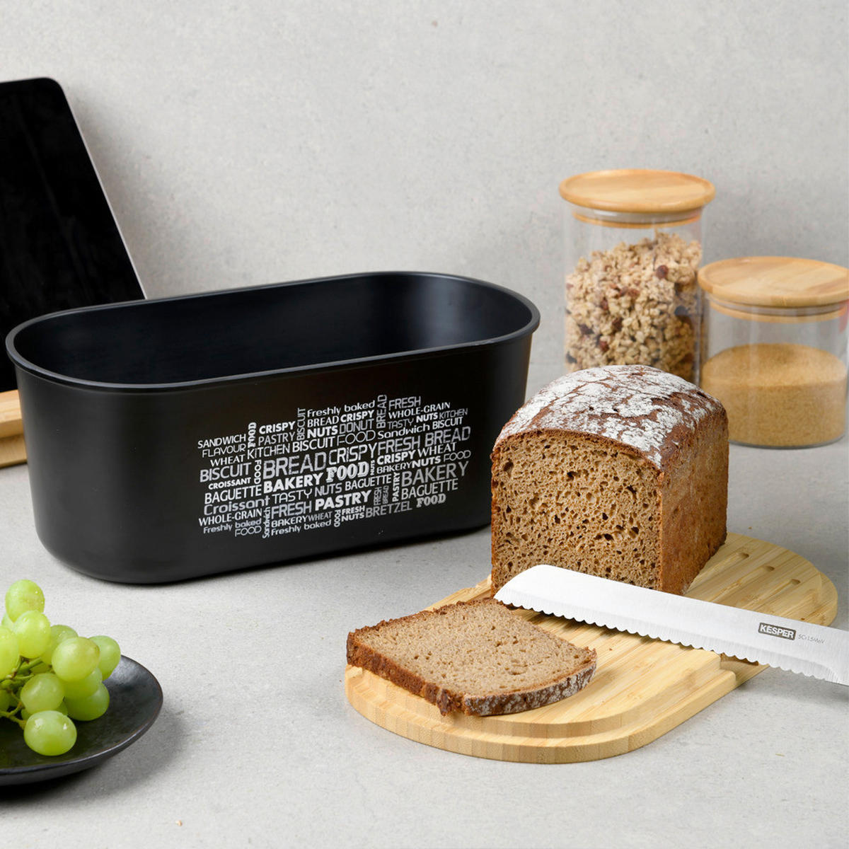Kesper Brotbox schwarz Kunststoff B/H/L: ca. 20x14,5x34 cm Brotbox - natur/schwarz (34,00/20,00/14,50cm) - Kesper